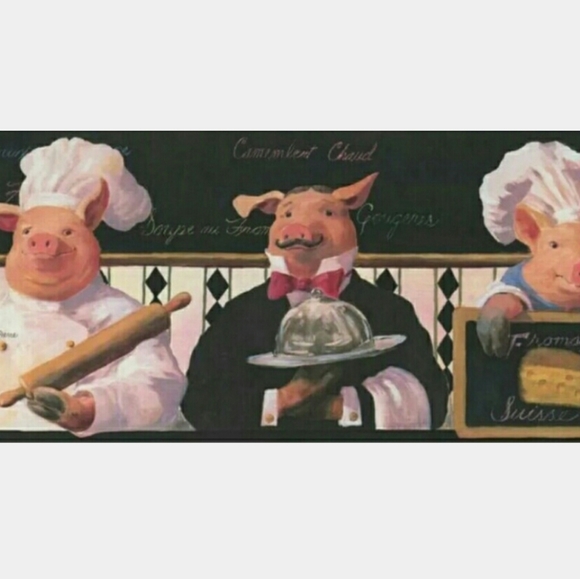 Wallpaper Border French Chef Pigs Black - Picture 1 of 7